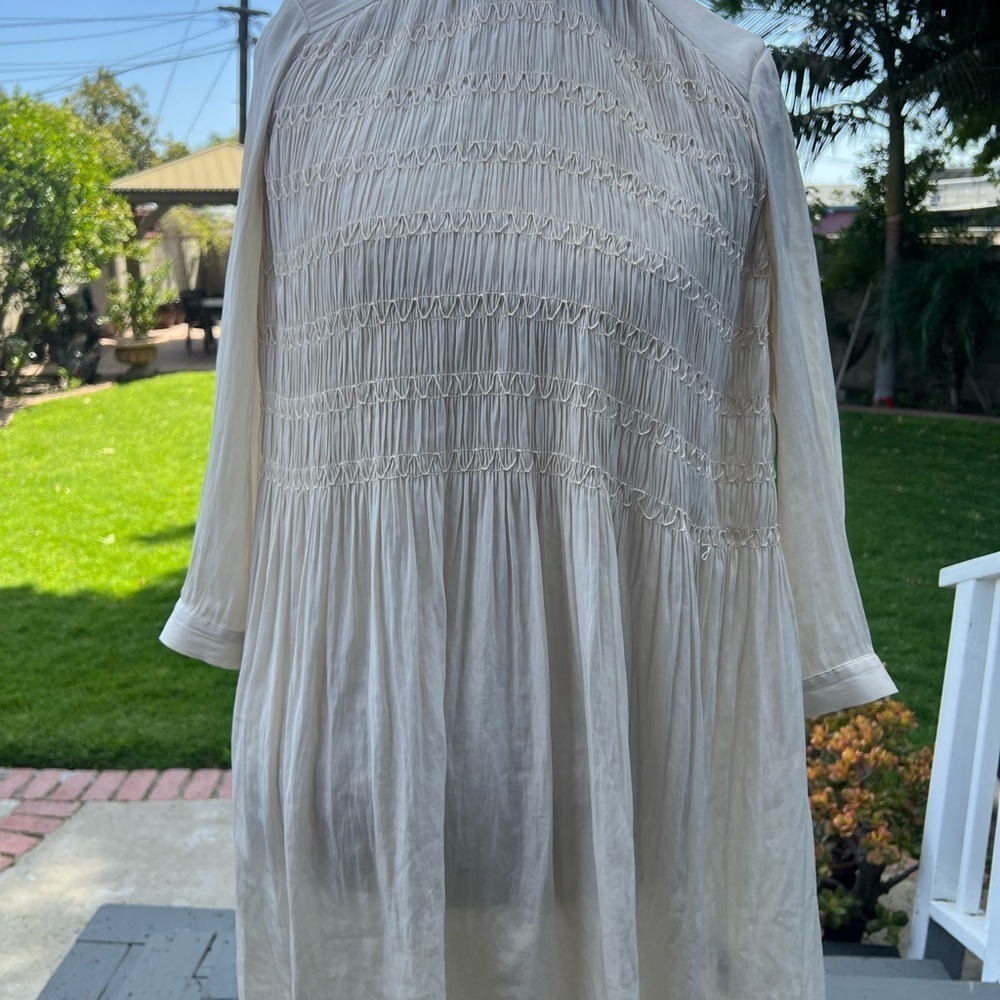 All Saints Cream Pleated Tiered Mini Dress